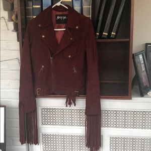 Nasty Gal real suede burgundy jacket with fringe